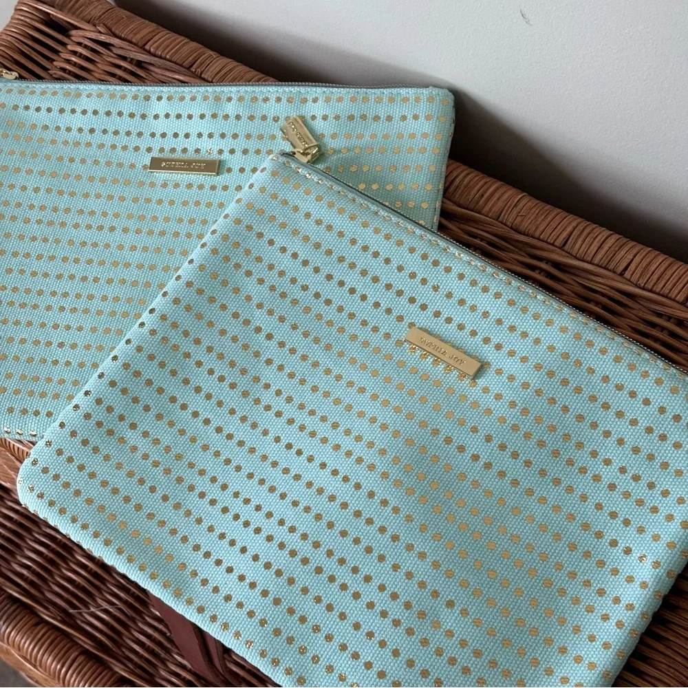 Sophia Joy Women's Set of Two Travel Bags Mint Green and Gold Polka Dots
